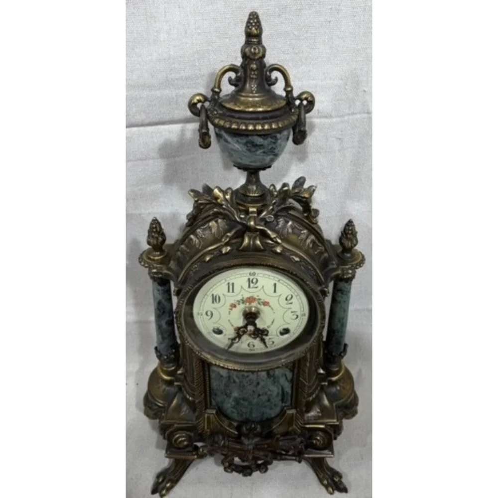 Franz Hermle Italian Green Marble Brass Mantel Clock 130-070 8 Day Movement